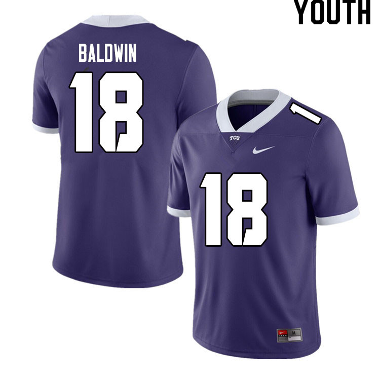 Youth #18 Matthew Baldwin TCU Horned Frogs College Football Jerseys Sale-Purple - Click Image to Close